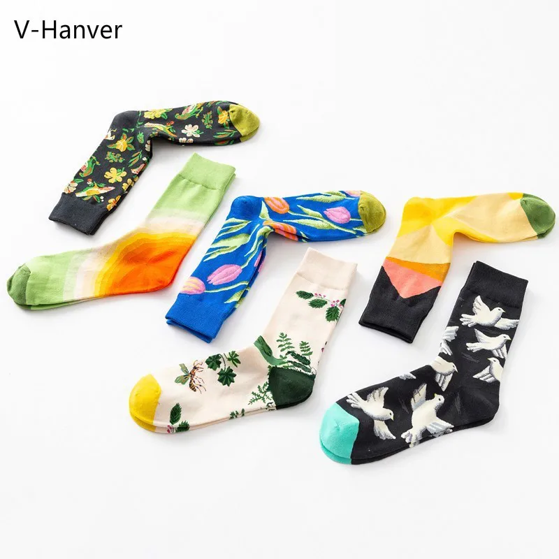 V Hanver новые мужские носки женские с рисунками животных лягушек пчел голубей