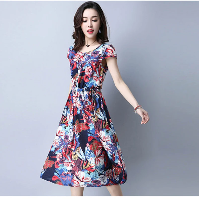 Корейское тонкое платье с цветочным принтом в стиле ампир 2018 женское летнее