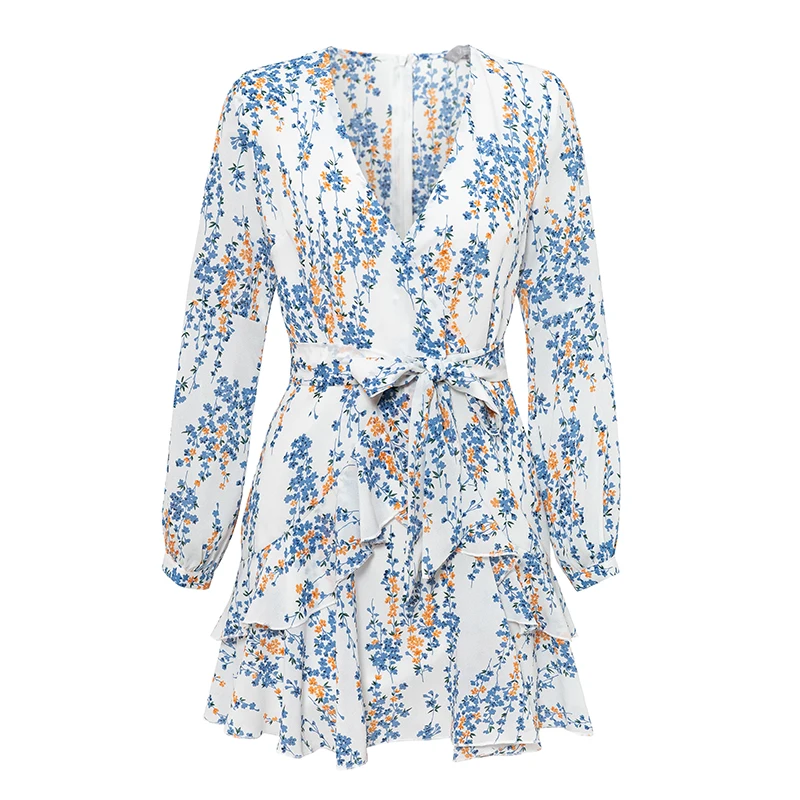 Новый 2019 рукав в виде фонаря с изображениями цветов шифон Для женщин короткое