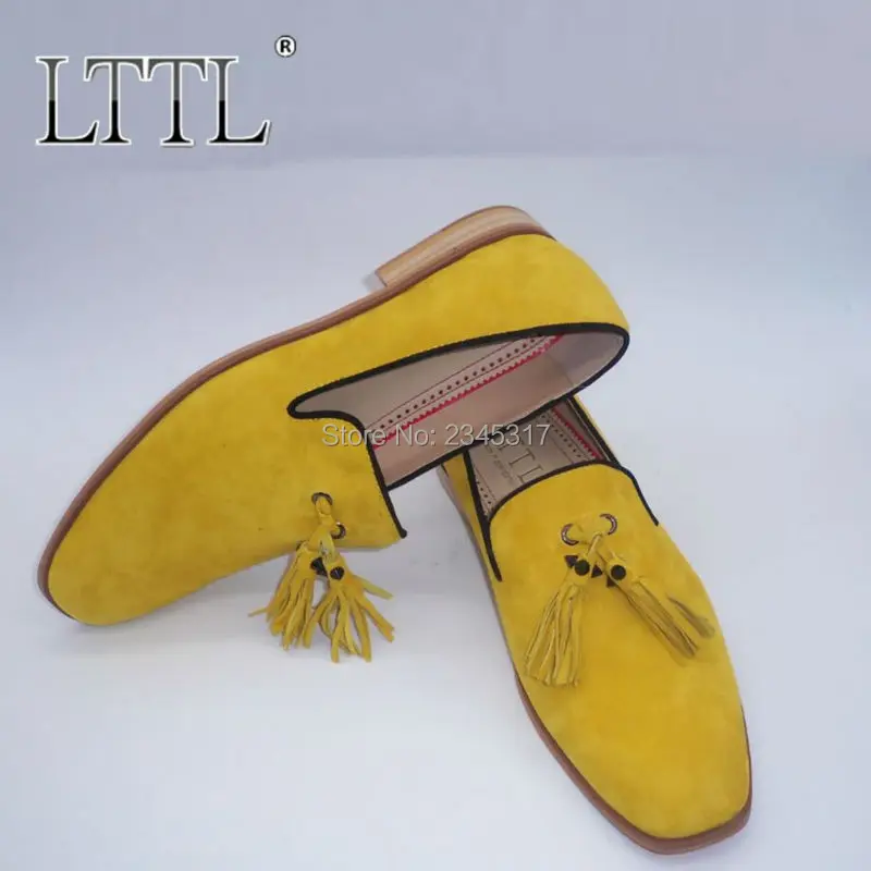 Туфли LTTL мужские с бахромой желтые замшевые лоферы без застежки Повседневная