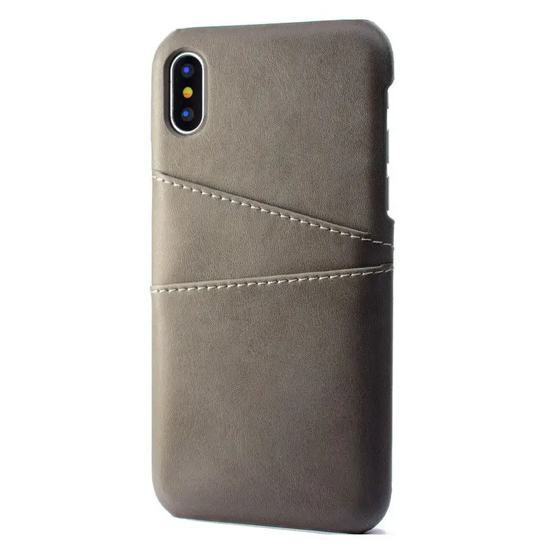 Gray Модный ультра тонкий чехол для телефона из искусственной кожи для iPhone X 10 8 Plus Жесткий ПК слот для карт чехол для iPhone X 6 6 S 7 Plus - Цвет: Gray