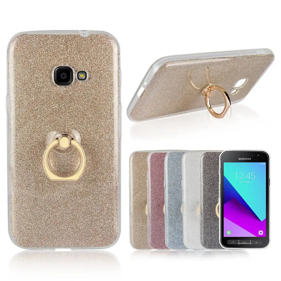 Чехол для samsung Galaxy Xcover4 мягкой ТПУ с палец кольцо стенд блеск крышка блестки