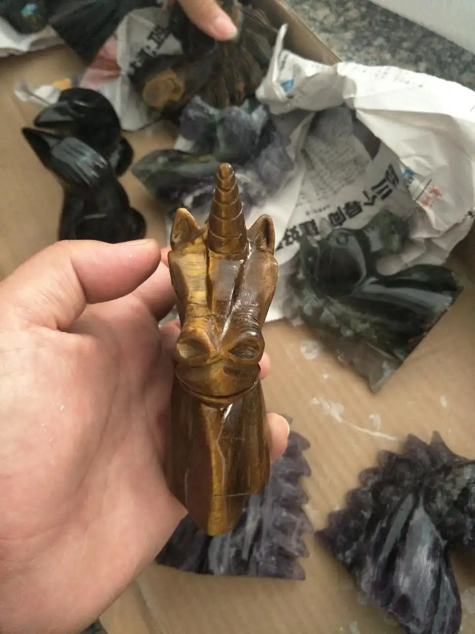 High Quality Beautiful Natural Tiger Eye Quartz Crystal Carved Horse Head Unicorn Healing | Дом и сад