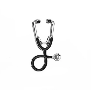 black silver Брошь в виде стетоскопа, булавка для доктора медсестры, подарок для врача, стетоскоп, штампованный вручную Персонализированный значок, ювелирные изделия, подарки для выпускного - Окраска металла: black silver