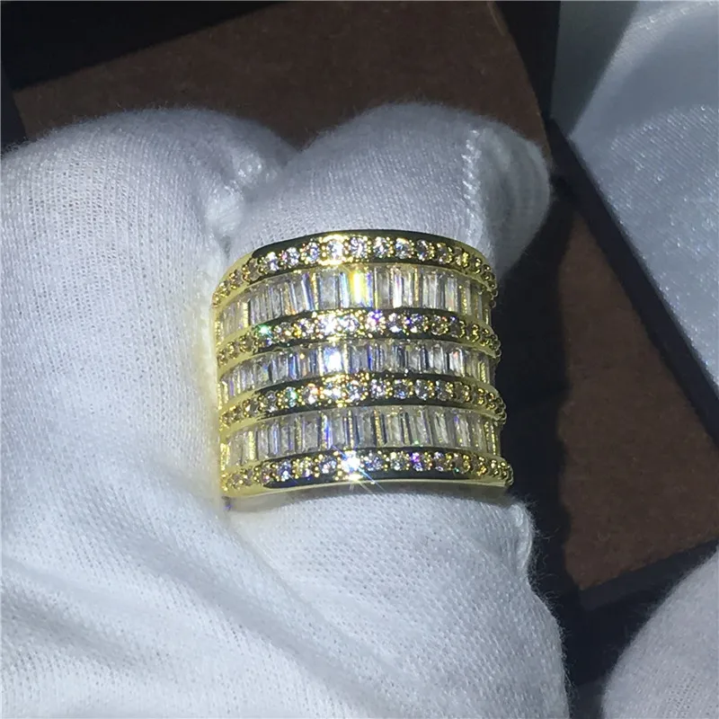 

Handmade Big ring Engagement Wedding Band Rings for women AAAAA zircon cz Yellow Gold Filled 925 silver Bridal Jewelry
