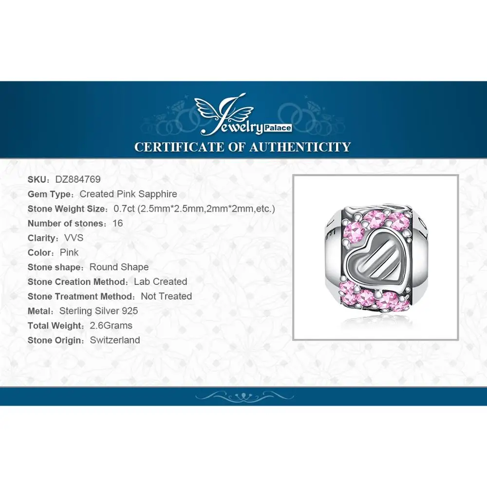 JewelryPalace Романтическая любовь 0.3ct Искусственный розовый сапфир 925 пробы Подвески-талисманы в виде серебряного сердца для Для женщин/мамы/дочери Новая горячая распродажа