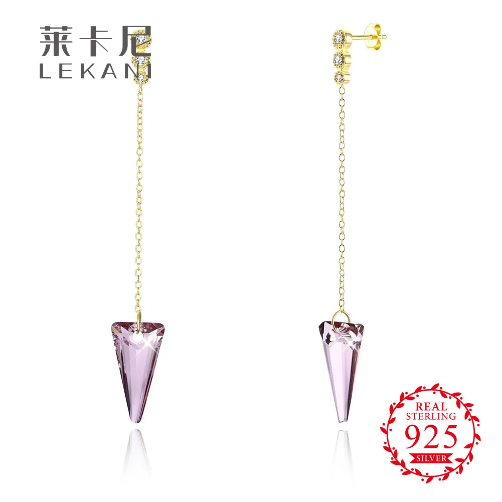 LEKANI кристаллами от Swarovski Розовый кристалл падение конус Форма серьги очарование