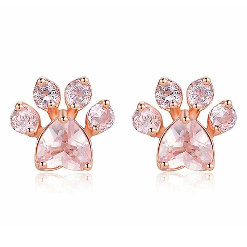 

Sale 1Pair New Small Animal Dog Paw Earrings Print Silvery Shiny Rose Golden Crystal Cute Stud Earring
