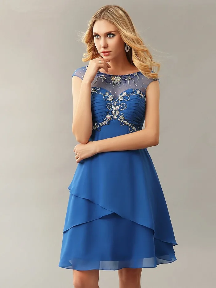 Шифоновые коктейльные платья с открытой спиной и вышивкой бисером|Платья для