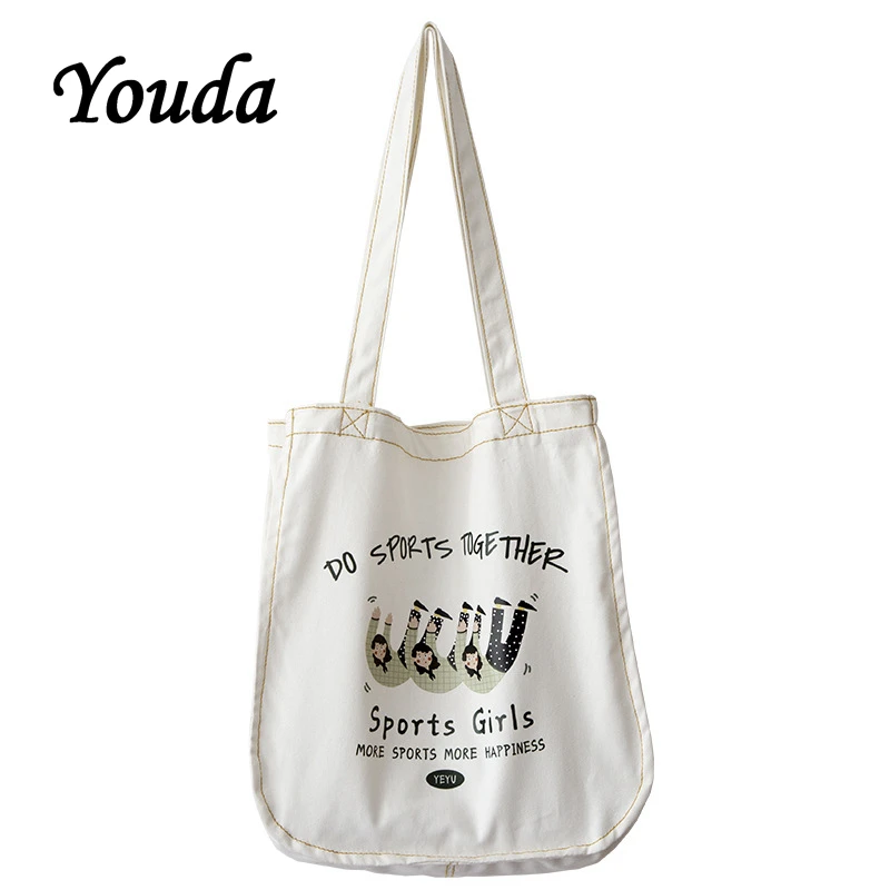 Youda мультяшный принт женские холщовые сумки сумка на плечо большая