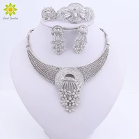 dubai silver plated jewelry sets for women bridal jewelry necklace earrings fashion wedding bridesmaid jewelry sets