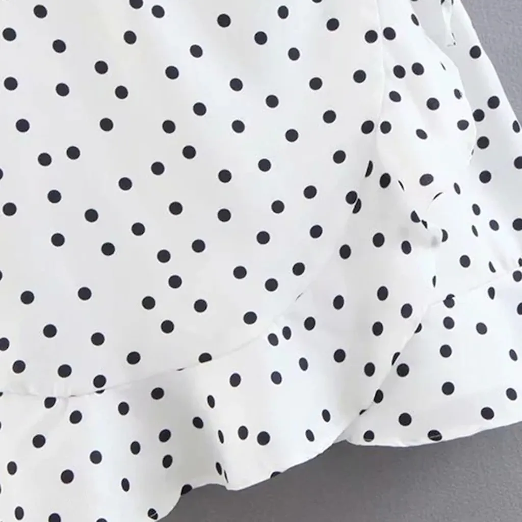 Мини платье Летнее женское Повседневное в горошек с оборками на шнуровке бантом