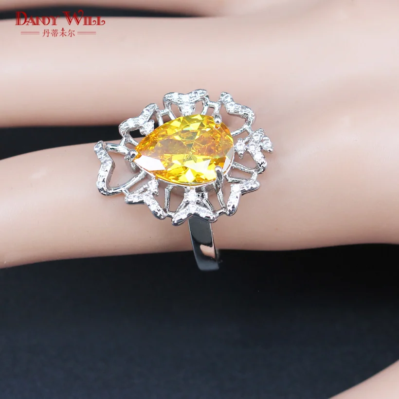 Silver 925 Wedding Jewelry Sets For Women Necklace Earrings Rings Pendants Yellow Cubic Zirconia jewelry Gift | Украшения и