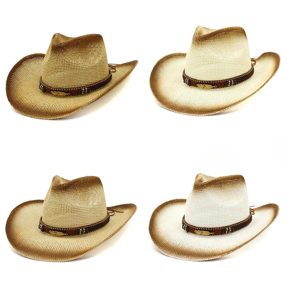 Мужская/женская соломенная шляпа FS ковбойская цвета хаки с широкими полями в