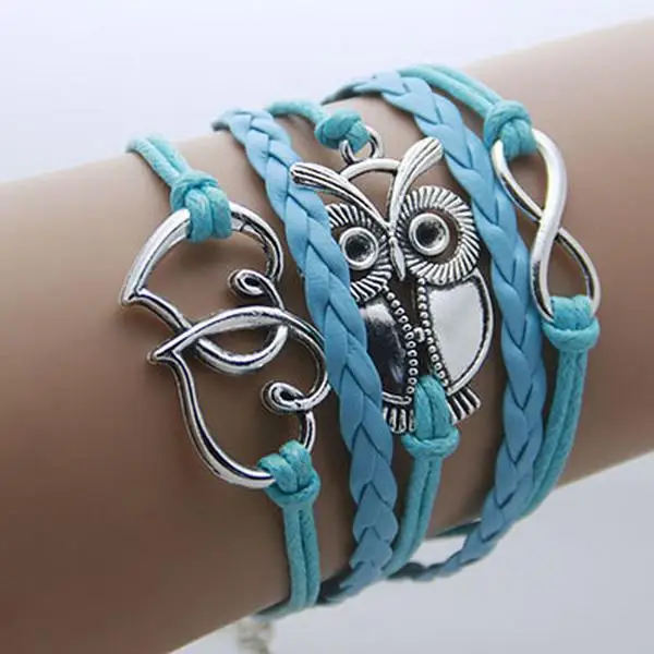 B221 Кожаный браслет мужские ювелирные изделия браслеты для женщин Infinite Bijoux крылья Сова шнуры браслет браслеты с подвесками дропшиппинг богемные - Окраска металла: B221