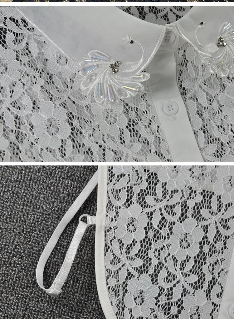 Новая женская ажурная кружевная блузка с ложным воротником черная вышитая