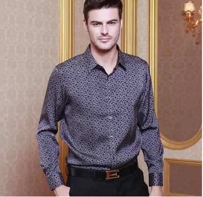 Высококачественная Мужская шелковая рубашка с длинным рукавом hangzhou 100%