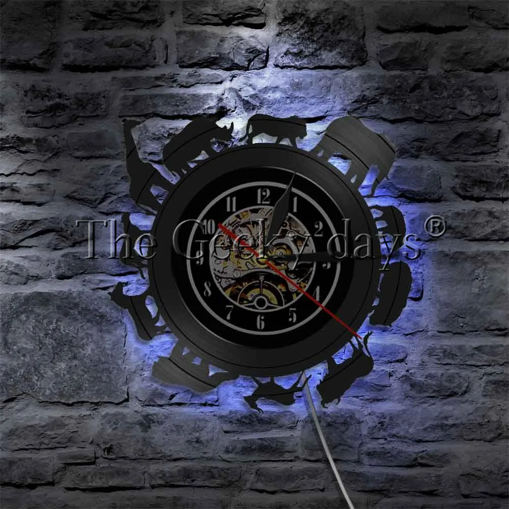  Africa Animals Vinyl Record Wall Clock Led Silhouette Night Lights Unique Gift Idea For Wildlife Lover | Дом и сад