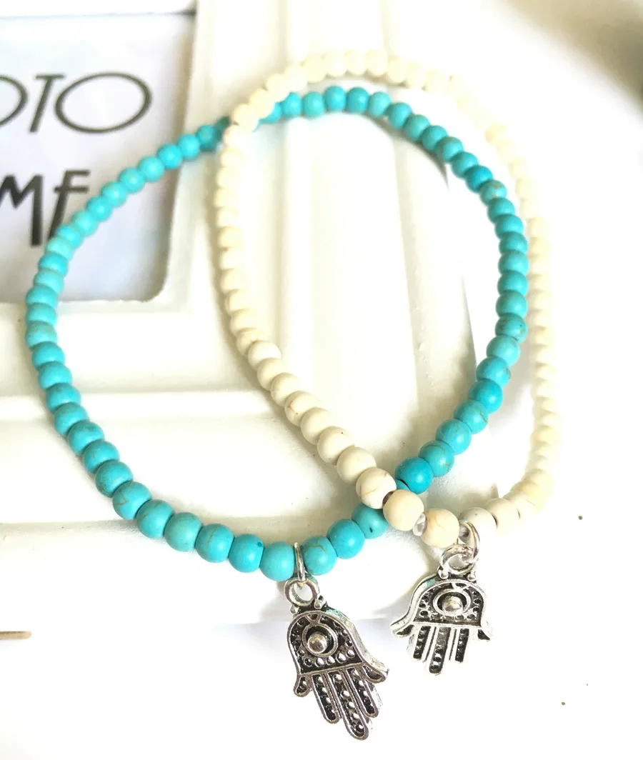 Simple Blue or White Beads Belt Anklet with Hand Pendant for Women Gift | Украшения и аксессуары