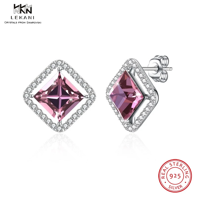 LEKANI/серьги-гвоздики с кристаллами Swarovski квадратные серьги-гвоздики из красного и