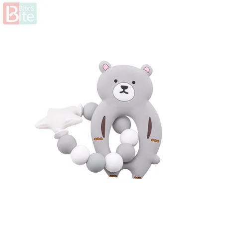 Gray Bear Укусы 1 шт. детский силиконовый Прорезыватель для зубов из бусин пищевой Прорезыватель зубов "медведь" для DIY Детские ювелирные изделия браслет погремушка игрушки детские товары - Color: Gray Bear