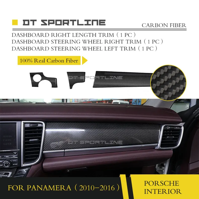 Настоящая внутренняя отделка из углеродного волокна для Porsche Panamera 970 Dash Kit Крышка центральной консоли дверная ручка Накладка приборной панели - Название цвета: Dashboard Trim 3PCS
