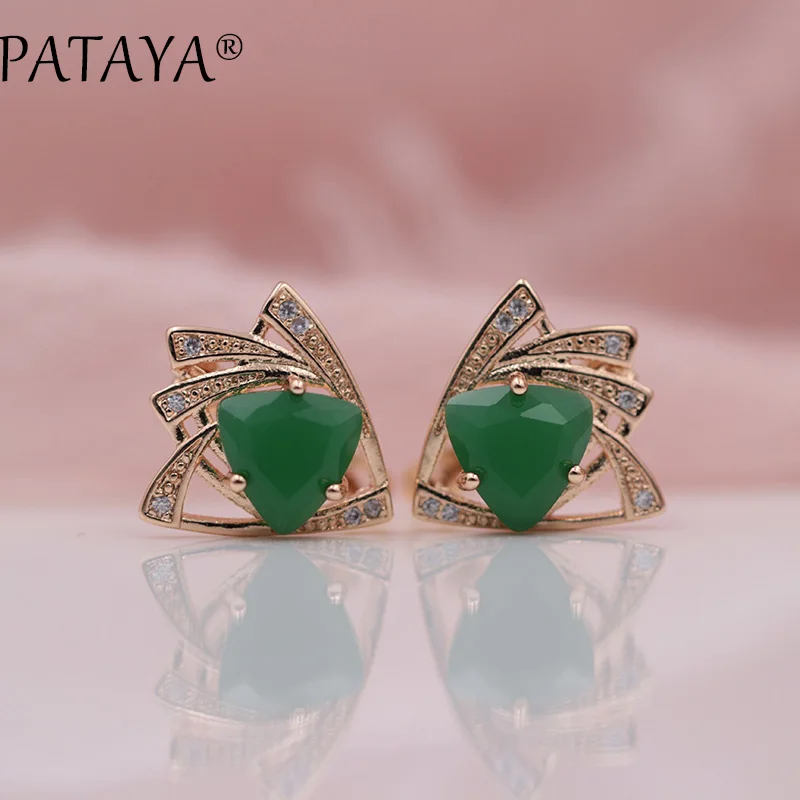 PATAYA, новые синие треугольные серьги 585, розовое золото, разноцветный кубический циркон, висячие серьги, женские свадебные украшения, 9 цветов