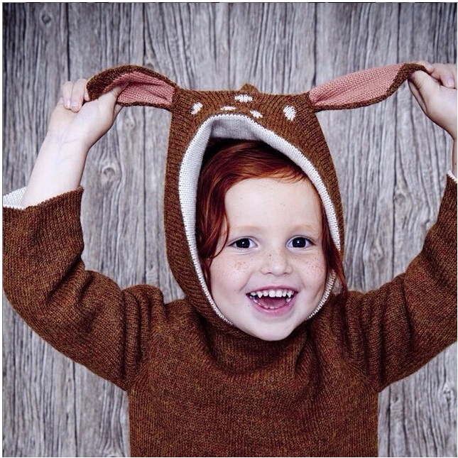 Свитер для новорожденных милый кардиган с капюшоном и ушками оленя трикотажное