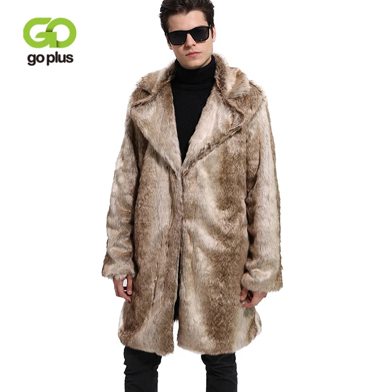 GOPLUS 2019 Зимняя мода искусственный мех длинное пальто для мужчин Панк парка
