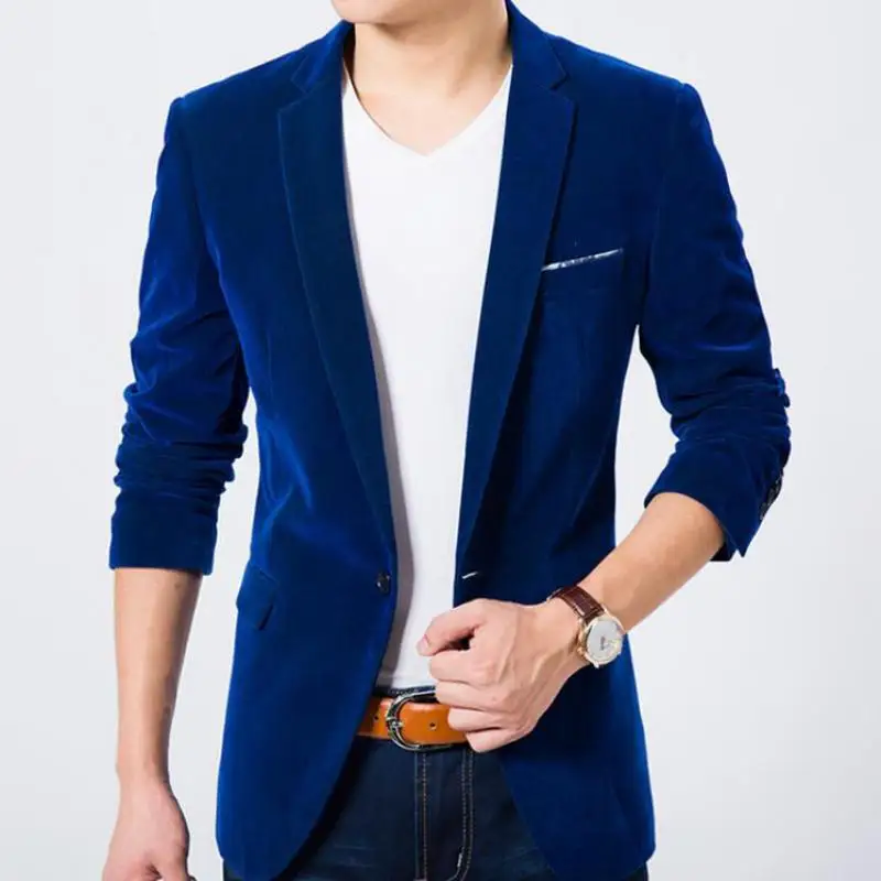 Men's Autumn Spring Mens Blazers Fashion Leisure Stage Suit Jacket for Men Singer Slim Fit Velvet Blazer in 3XL | Мужская одежда