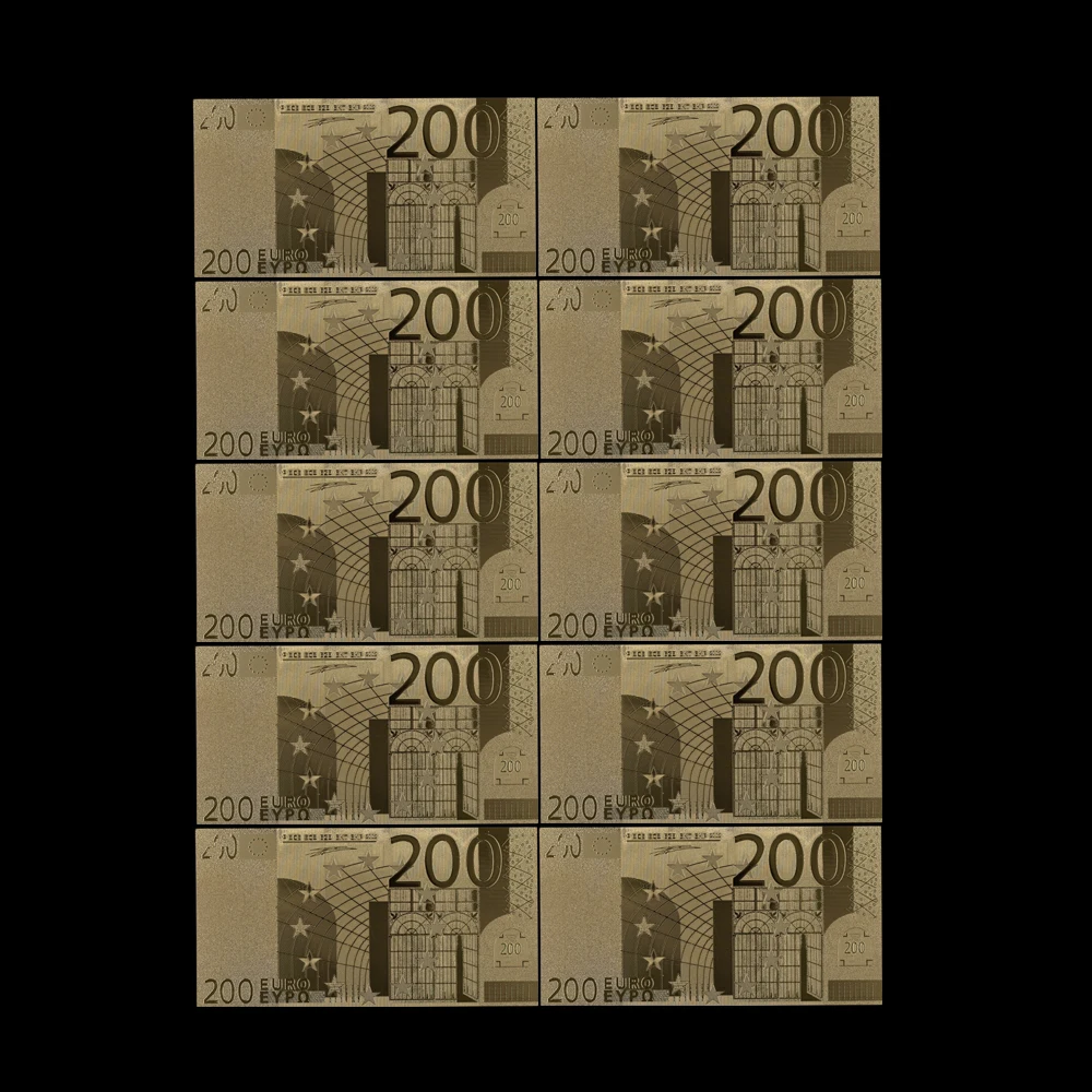 

10pcs/lot High Quality Colored Euro Banknote 200 EUR Banknote In 24K Gold Plated . Commemorative Collection Gift