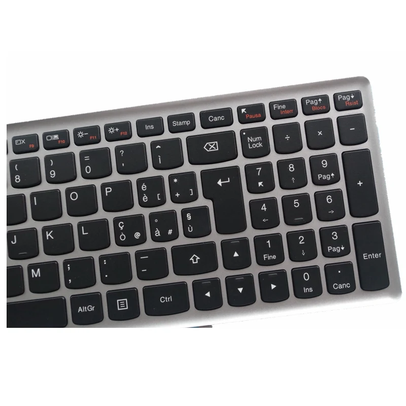 Итальянская клавиатура GZEELE IT для ноутбука Lenovo Ideapad Z710 U510 с серебристой рамкой и