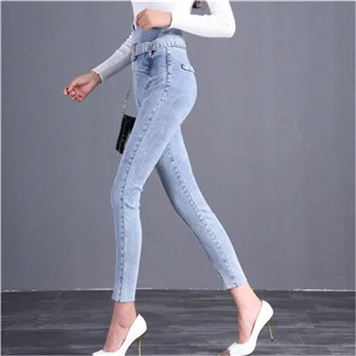 Light blue jeansC11 Женские облегающие джинсы весна лето Модные Повседневные однотонные брюки с высокой талией джинсовые узкие брюки облегающие Женские джинсы стрейч брюки - Цвет: Light blue jeansC11