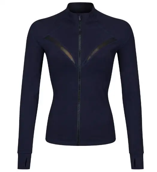 navy blue Женская куртка для бега с длинным рукавом для тренировок в тренажерном зале, рубашки для фитнеса, спортивные пальто, рубашка для йоги, топ, Женская толстовка - Цвет: navy blue