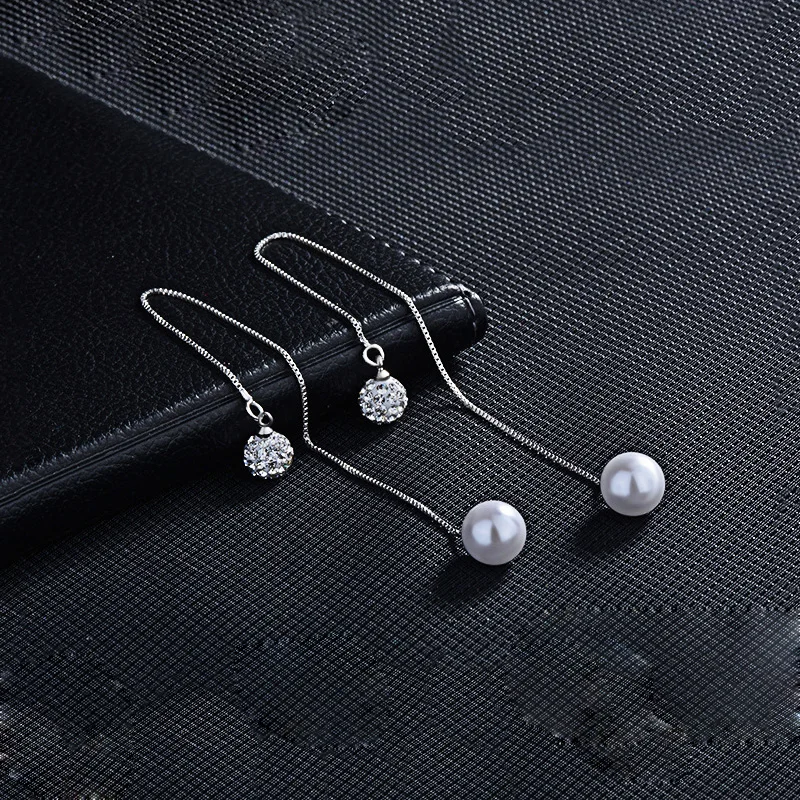 

Long Chain Imitation Pearls Drop Earring For Women Shambhala Round Luxury Full Crystal Ball Tassel Earrings Fashion Jewelry