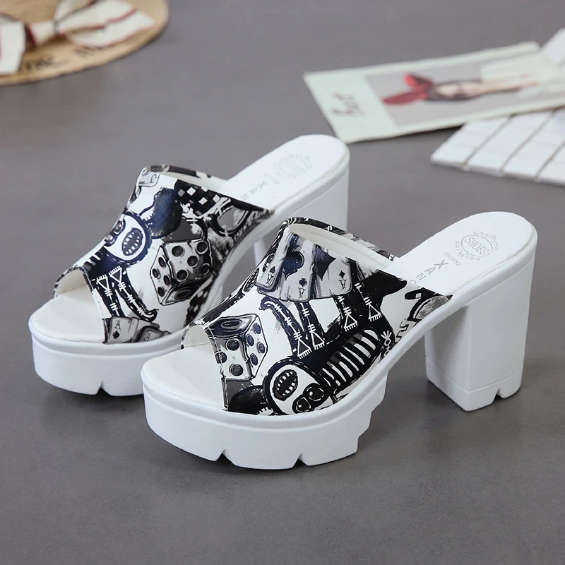 Женские сандалии из искусственной кожи шлепанцы на платформе 10 см с квадратным