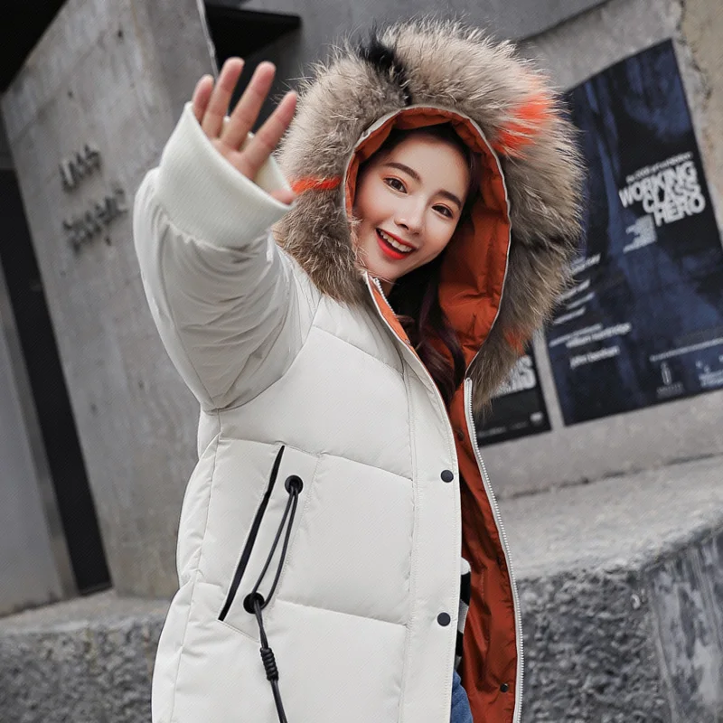 

Cotton-padded Jacket Winter Parkas 2018 New Women Hooded Hair Collar Coat Plus size Thick Warm Top Slim Girl Long Parkas J956