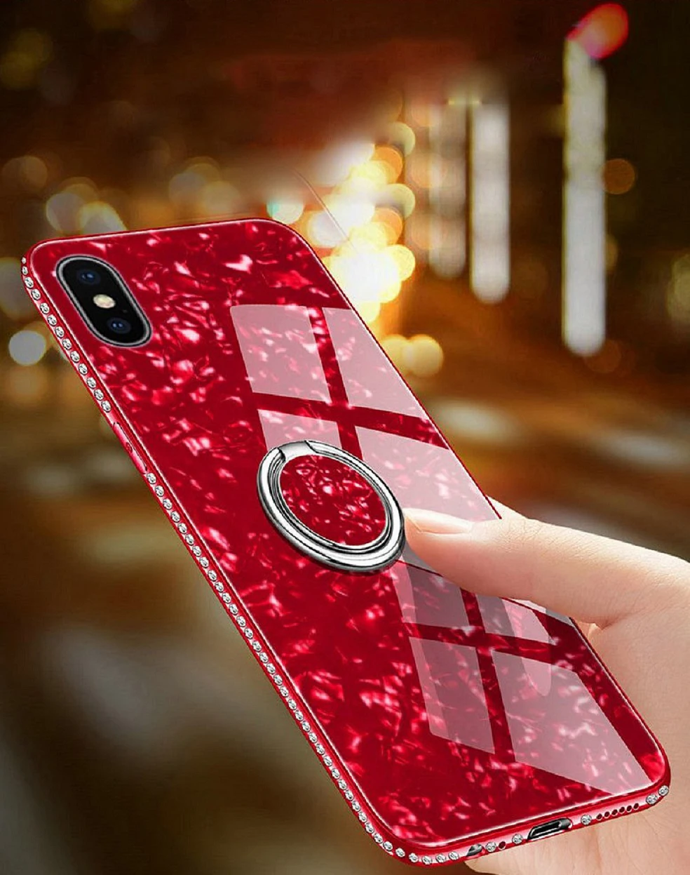 Чехол для iphone X XR XS 11 pro Max с кольцом на палец, чехол для iphone 11, 8, 7, 6, 6s Plus, блестящая раковина, закаленное покрытие для телефона