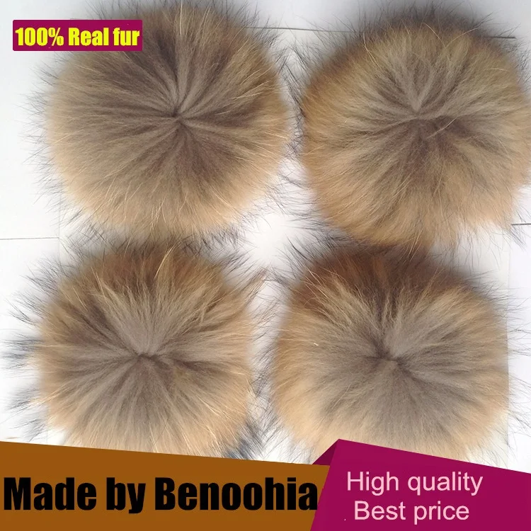 15pcs a Lot Wholesale Fluffy Real Raccoon Fur Pompoms Big Nature Round Fur Pom poms Hairy Ball For Knitted Hats Caps Skullies