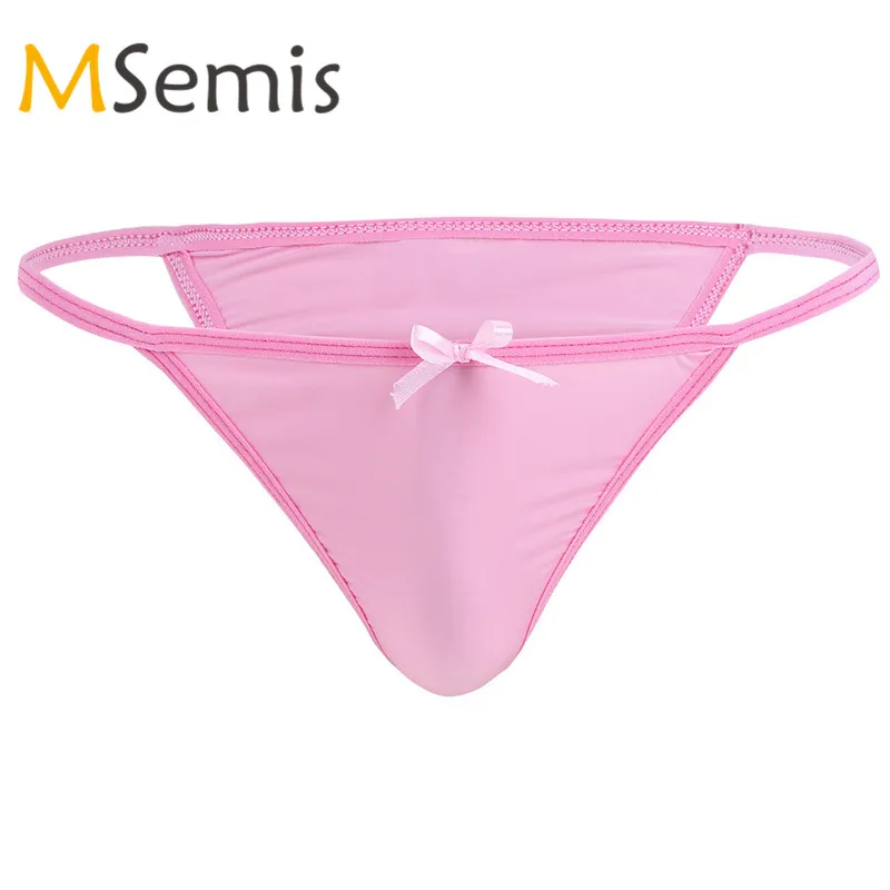 Мужское нижнее белье Sissy MSemis трусы танга бикини с бантиком Трусы стринги для геев|