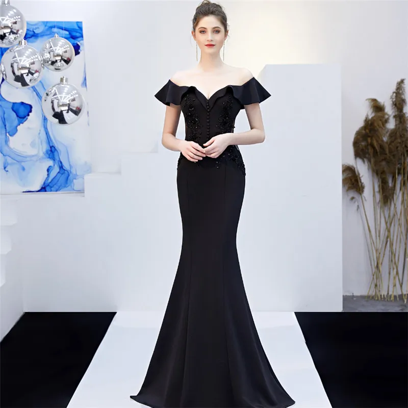 Элегантное Длинное Черное вечернее платье с блестками vestido de festa robe longue платья для