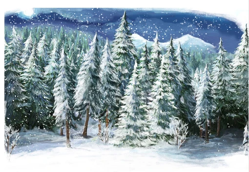 

7x5ft Winter Wonderland Night Pine Forest Trees Custom Washable Wrinkle Free Photo Studio Background Backdrop Polyester Fabric