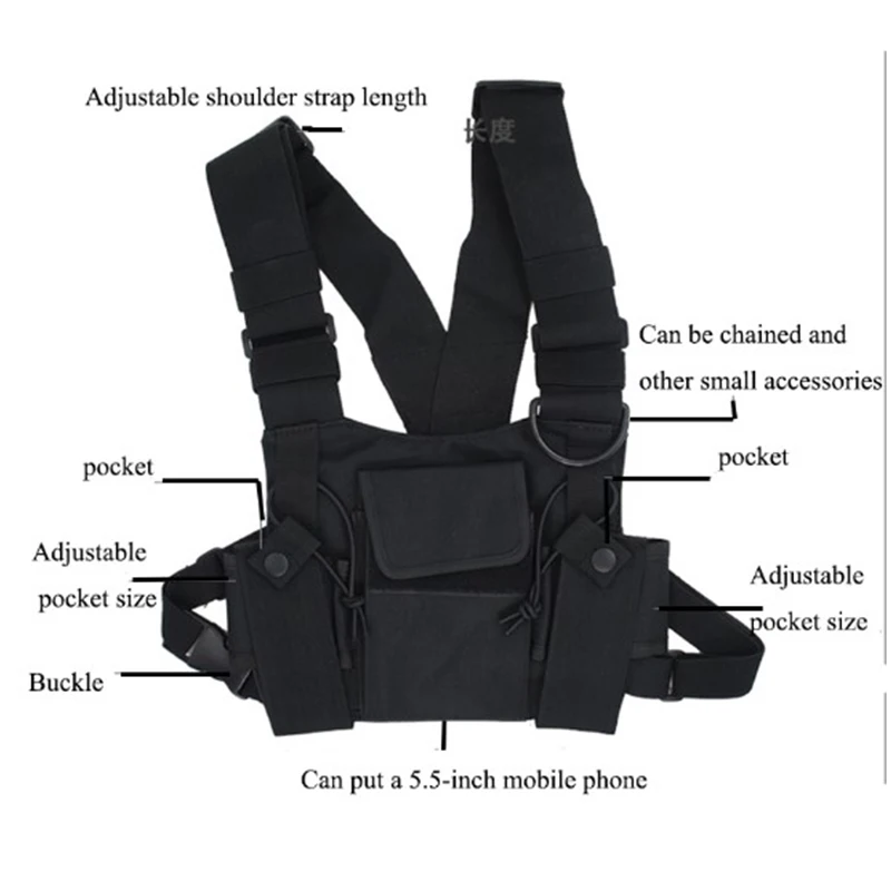 Черная тактическая сумка для мужчин нейлоновая нагрудная в стиле хип хоп уличная
