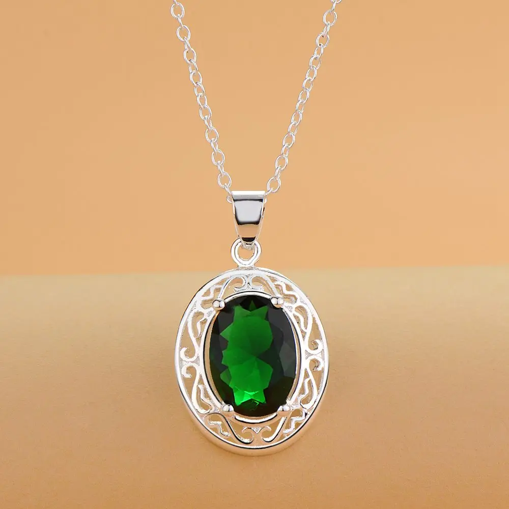 Ожерелье с серебряным покрытием ожерелье зеленым камнем бесплатная