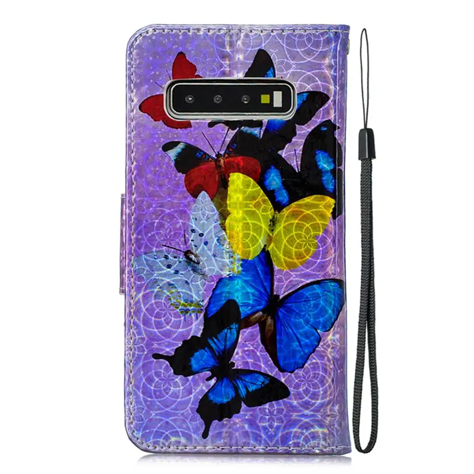 Флип чехол лазерный флуоресцентный для Samsung Galaxy S7 S8 S9 S10 E 5G A10 A20 A30 A50 A70 J4 J6 A7 2018 Plus Note