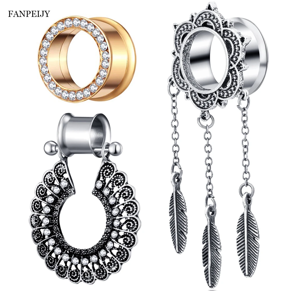 Fanpeijy, 3 пары, 3 стиля, женские болтающиеся беруши и тоннели, двойная вспышка, набор датчиков для пирсинга, растягивания тела