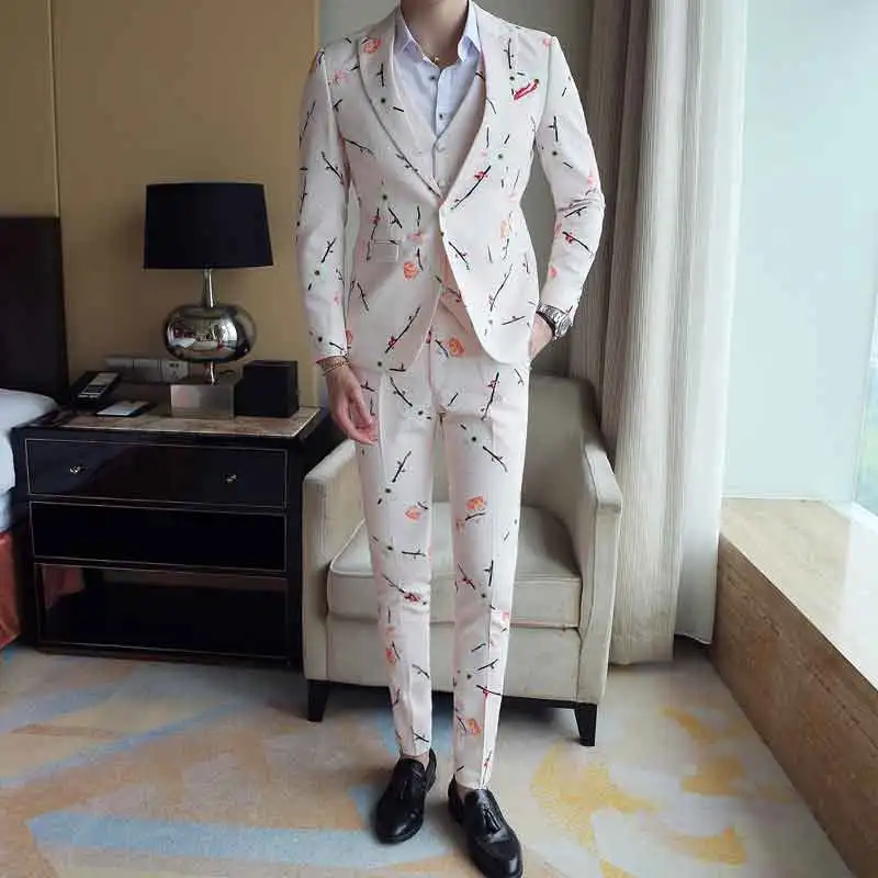 Мужские костюмы с принтом Модный повседневный костюм из 3 предметов для