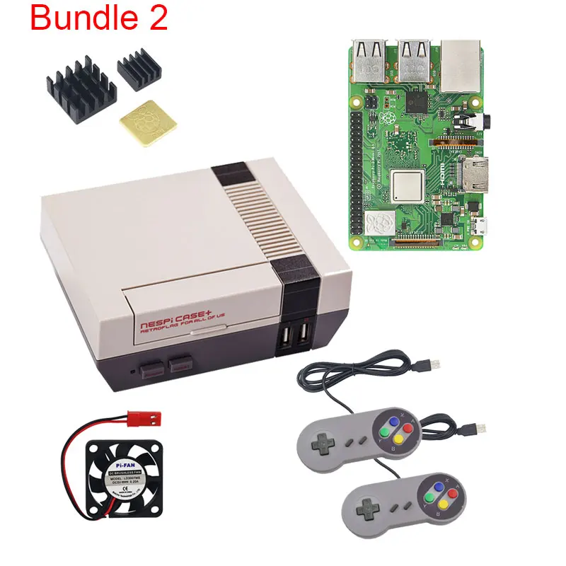 Комплект 2 Чехол NESPi+ Raspberry Pi 3 Model B+ комплекты+ sd-карта 32 ГБ+ адаптер питания 3 А+ теплоотвод+ 2 геймпада для Retropie - Комплект: Комплект 2