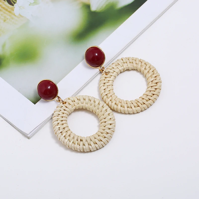 YAOLOGE Unique Rattan Weaving Earrings Bohemian Style Openwork Round Vintage Statement Jewellry For Women Party Jewelry | Украшения и