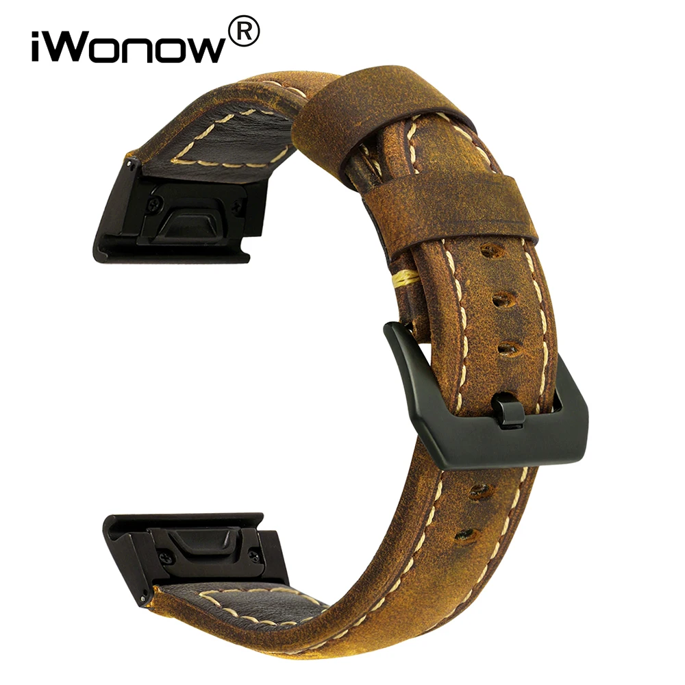

Quick Easy Fit Genuine Leather Watchband for Garmin Fenix 6X /6X Pro /5X / 5X Plus / 3 HR / Descent Mk1Mk2 Mk2i Watch Band Strap